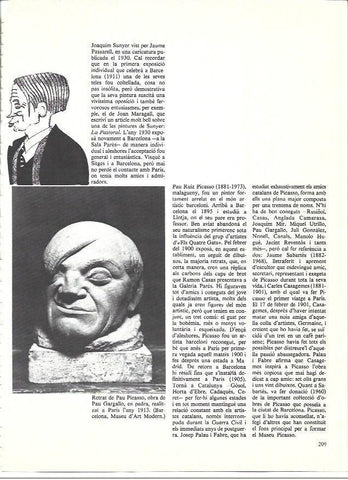 LAMINA 35971: Caricatura de Joaquim Sunyer por Passarell y retrato de Picasso, por Gargallo