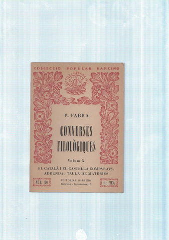 Converses Filologiques volum X: El catala i el castella comparats, addenda, taula