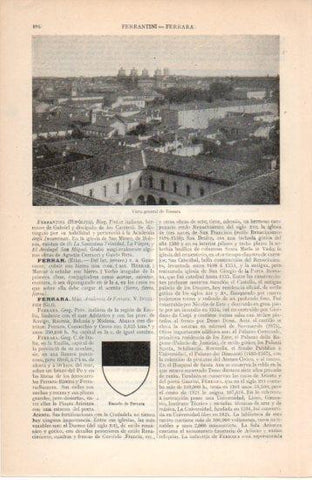 LAMINA V38687: Vista y escudo de Ferrara, Italia
