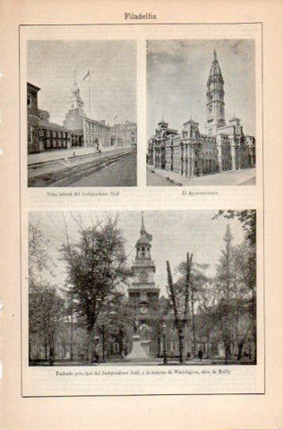 LAMINA V38710: Independence Hall y Ayuntamiento de Filadelfia