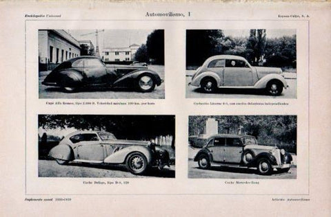 LAMINA V38793: Cupe Alfa Romeo, Cochecito Licorne 6-8, Coche Delage y Mercedes Benz