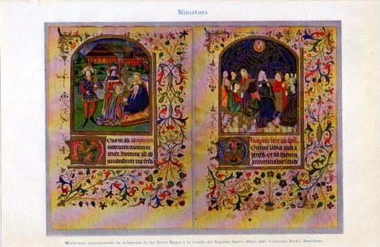 LAMINA V38463: Miniaturas representado la Adoracion de los Reyes Magos siglo XIV