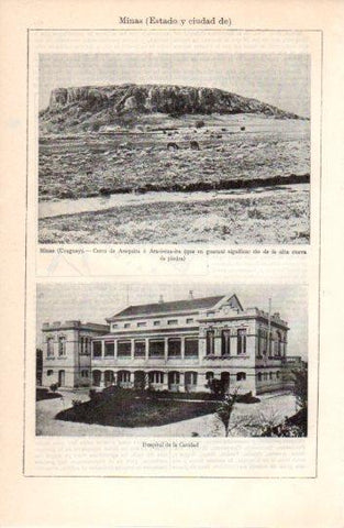 LAMINA V38416: Cerro de Arequita y Hospital de la Caridad en Minas, Uruguay