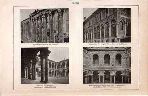 LAMINA V38400: Palacio Brera y Marino, Hospital Mayor y Columnas de San Lorenzo en Milan