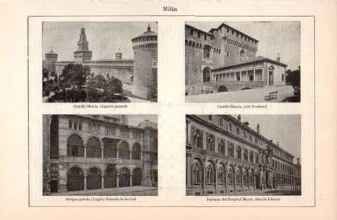 LAMINA V38398: Castillo Sforcia, Galeria de los Ossi y Hospital Mayor en Milan