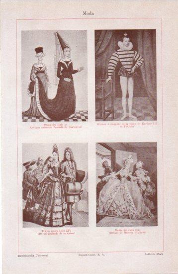 LAMINA V38551: Trajes de epoca del siglo XV, XIV y XVII