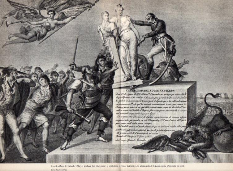 LAMINA V38899: Fervor patriotico del alzamiento de España contra Napoleon  en 1808 por S. Mayol