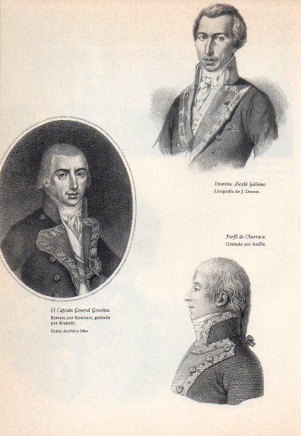 LAMINA V38889: Dionisio Alcala Galiano, Capitan General Gravina y Churruca retratos