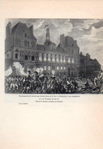 LAMINA V38882: Proclamacion del decreto que declara fuera de la ley a Robespierre por Monnet