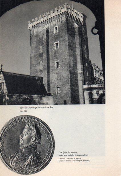 LAMINA V38853: Torre del Homenaje del castillo de Pau y moneda de Juan de Austria