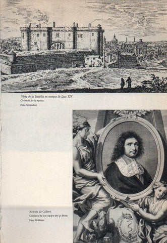 LAMINA V38864: Vista de la Bastilla en tiempos de Luis XIV y retrato de Colbert