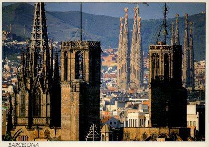 POSTAL PV09514: La Catedral de Barcelona y la Sagrada Familia al fondo