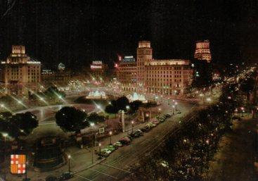 POSTAL PV09705: Vista nocturna de la Plaza de Cataluña, Barcelona