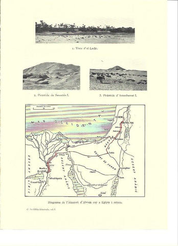 LAMINA 36206: Piramides y mapa del itinerario de Abraham a Egipto