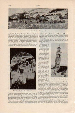 LAMINA V39461: Vista, funicular y torre inclinada en Sankt Moritz
