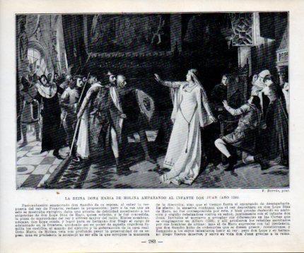 LAMINA V39058: La reina Maria de Molina amparando al Infante Don Juan en 1288 por Borras