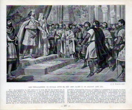 LAMINA V39064: Embajadores de Sicilia ante el rey Jaime II de Aragon año 1295 por Mencia