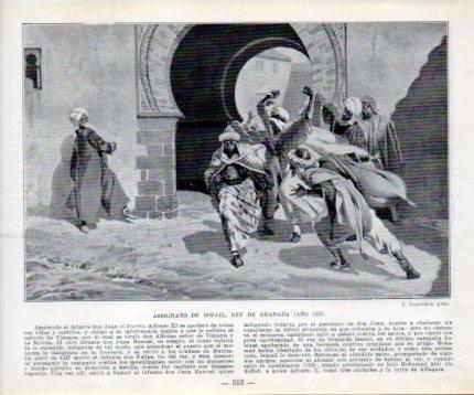 LAMINA V39072: Asesinato de Ismail rey de Granada año 1235 por Segrelles