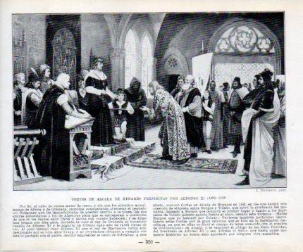 LAMINA V39074: Cortes de Alcala de Henares presididas por Alfonso XI por L. Herreros