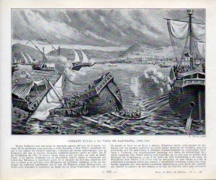 LAMINA V39079: Combate naval a la vista en Barcelona en 1359 por F. Mota
