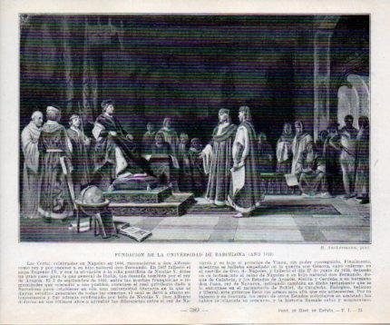 LAMINA V39108: Fundacion de la Universidad de Barcelona en 1450 oir Anckermann