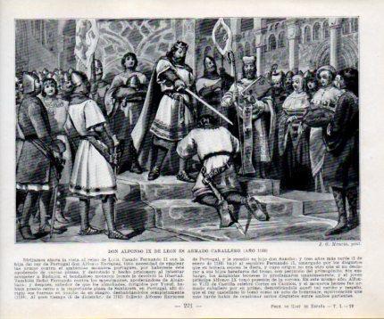 LAMINA V39028: Alfonso IX de Leon es armado caballero por J.G. Mencia
