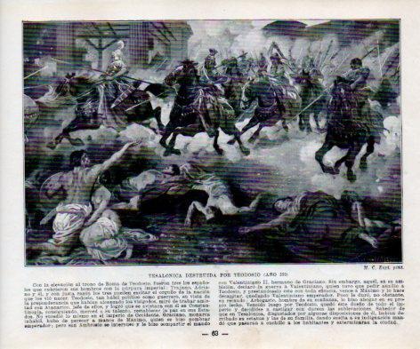LAMINA V38952: Tesalonica destruida por Teodosio año 390 por M.C. Espi
