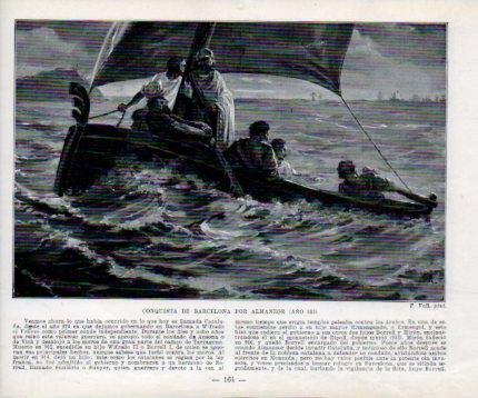 LAMINA V39001: Conquista de Barcelona por Almanzor año 985 por F. Vall