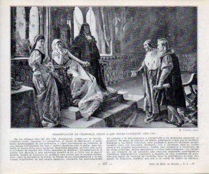 LAMINA V39130: Presentacion de Colon a los Reyes Catolicos en 1486 por Crespo