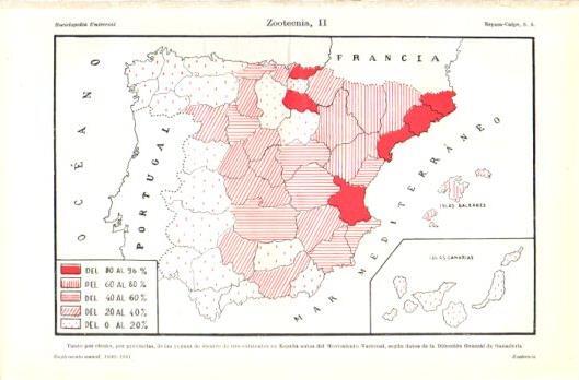 LAMINA V39277: Mapa de España por provincias de las yeguas de vientre de tiro existentes