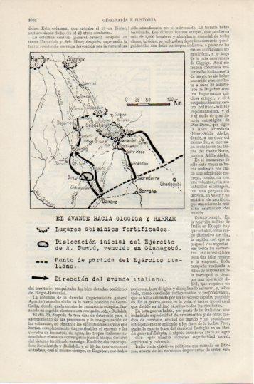 LAMINA V39180: Ejercito italiano mapa del avance hacia Giggica y Harrar