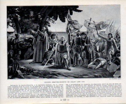 LAMINA V39134: Primer descubrimiento de Colon en 1492 por O. Puebla