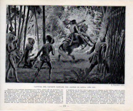 LAMINA V39140: Captura del cacique Caonabo por Alonso Ojeda en 1495