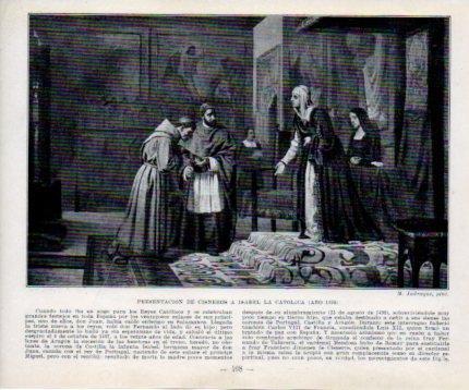 LAMINA V39144: Presentacion de Cisneros a Isabel La Catolica en 1498 por M. Jadraque