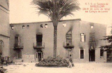 POSTAL PV09858: Colegio de Loreto, Sucesos de Barcelona 1909