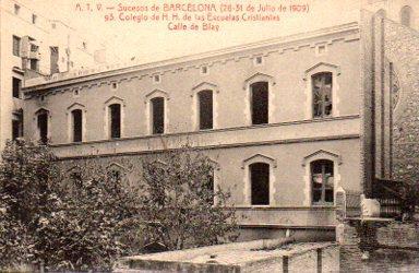 POSTAL PV09859: Colegio de HH Escuelas Cristianas en calle de Blay, Sucesos de Barcelona