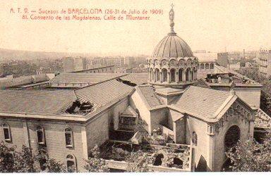 POSTAL PV09860: Convento de las Magdalenas calle Muntaner, Sucesos de Barcelona 1909