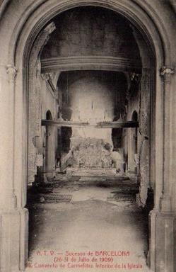 POSTAL PV09873: Interior Iglesia Convento de Carmelitas, Sucesos de Barcelona 1909