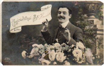 POSTAL PV09952: Felicitacion hombre con ramo de flores