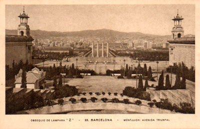 POSTAL PV09772: Montjuich avenida Triunfal. Obsequio de Lampara Z