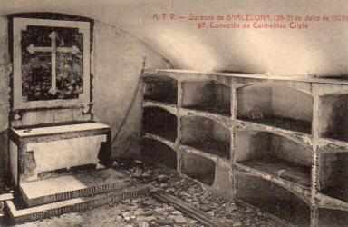 POSTAL PV09834: Cripta del Convento de Carmelitas, Sucesos de Barcelona 1909