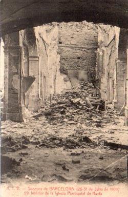 POSTAL PV09842: Interior Iglesia de Horta, Sucesos de Barcelona 1909
