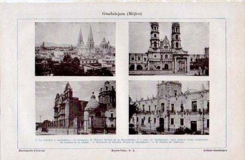 LAMINA V40091: Catedral, Santuario y Palacio del Gobierno en Guadalajara, Mejico