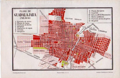 LAMINA V40081: Plano de Guadalajara, Mejico