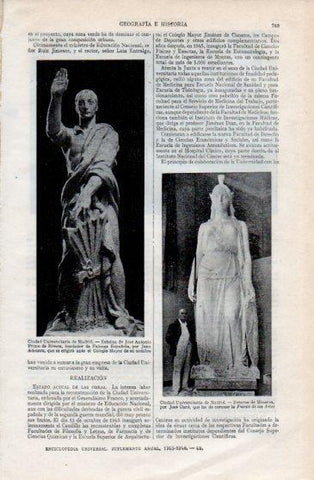LAMINA V40234: Estatua de Minerva por Jose Clara Ciudad Universitaria de Madrid