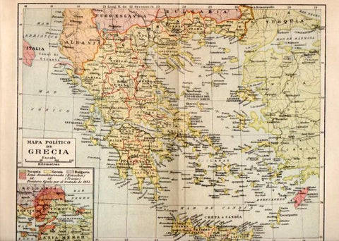 LAMINA V40275: Mapa politico de Grecia en trasera mapa etnografico