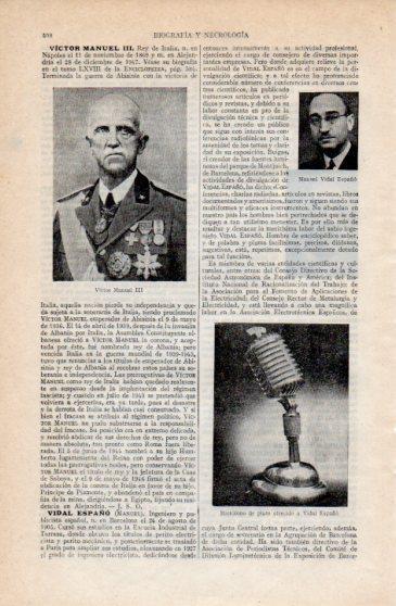 LAMINA V40186: Victor Manuel III  y microfono ofrecido a Vidal Españo