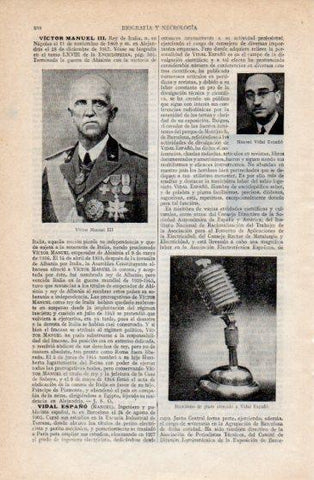 LAMINA V40186: Victor Manuel III  y microfono ofrecido a Vidal Españo