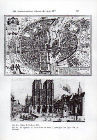 LAMINA V41340: Plano de Paris en 1530 y el parvis de Notre Dame siglo XVII