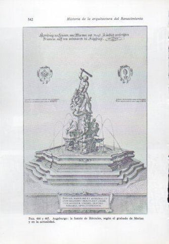 LAMINA V41354: Augsburgo fuente de Hercules grabado de Merian